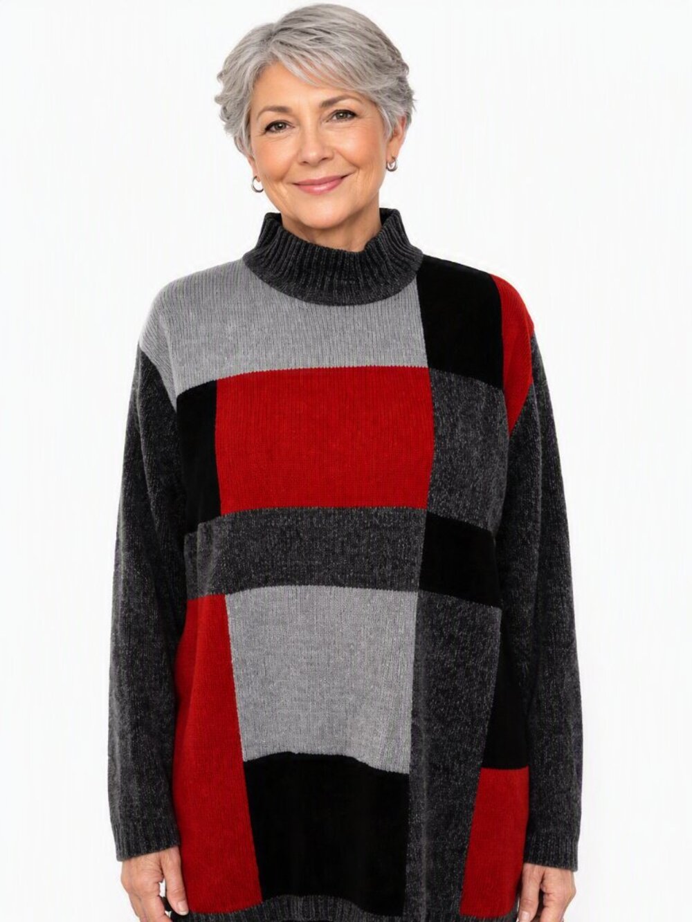 Vintage Alfred Dunner Colorblock Mock Turtleneck Sweater | Size 1X | Acrylic Kni